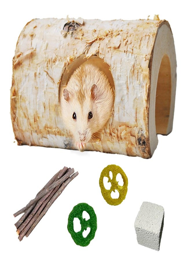 MUYG Natural Wooden Hamster Tunnels,Birch Wood Hamster Tube Guinea Pig Hollow Tree Hole Chew Toy Hideout Climbing Pet Cage Accessories for Hamsters Chinchillas Gerbils Dwarf Mice Rats - Image 1