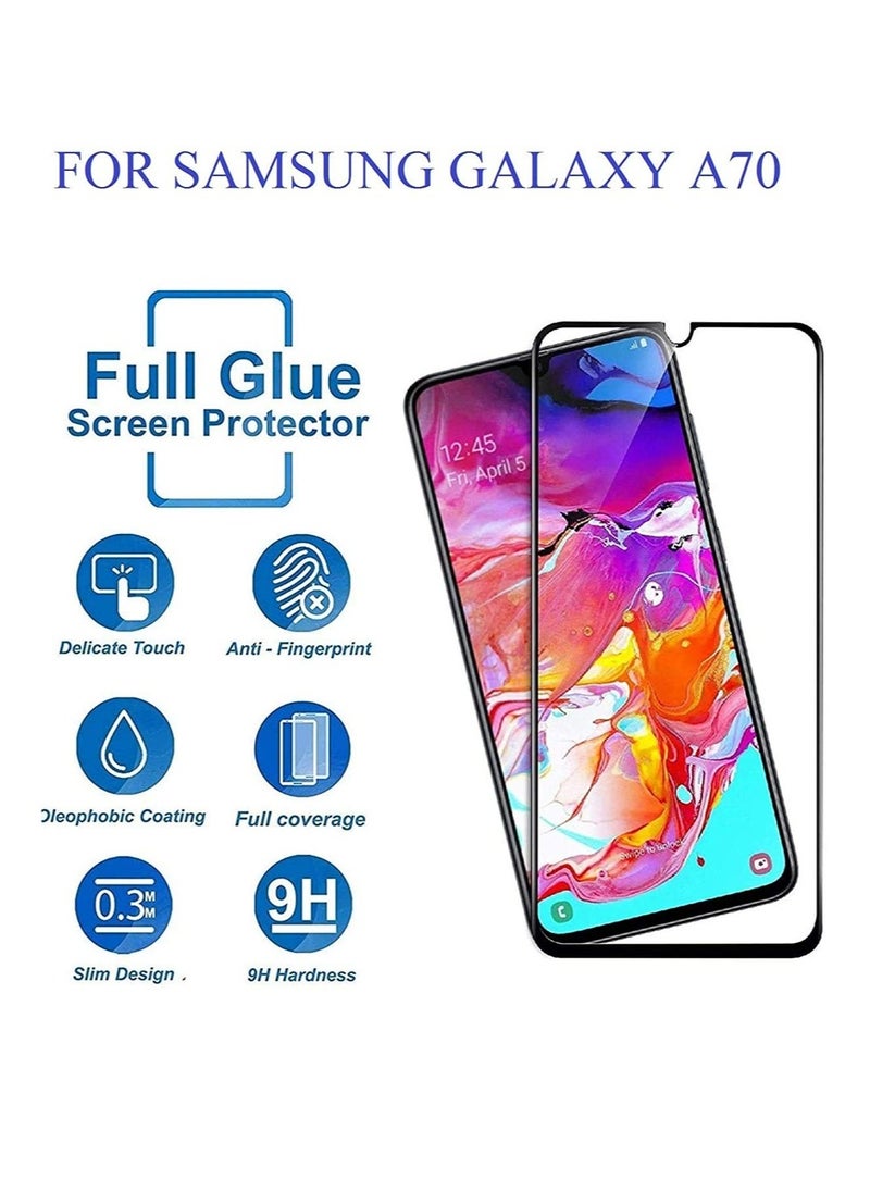 تيمبرد غلاس واقي شاشة ذو حافة سوداء من الزجاج المقوى متوافق مع هاتف Samsung Galaxy A70  - Image 2