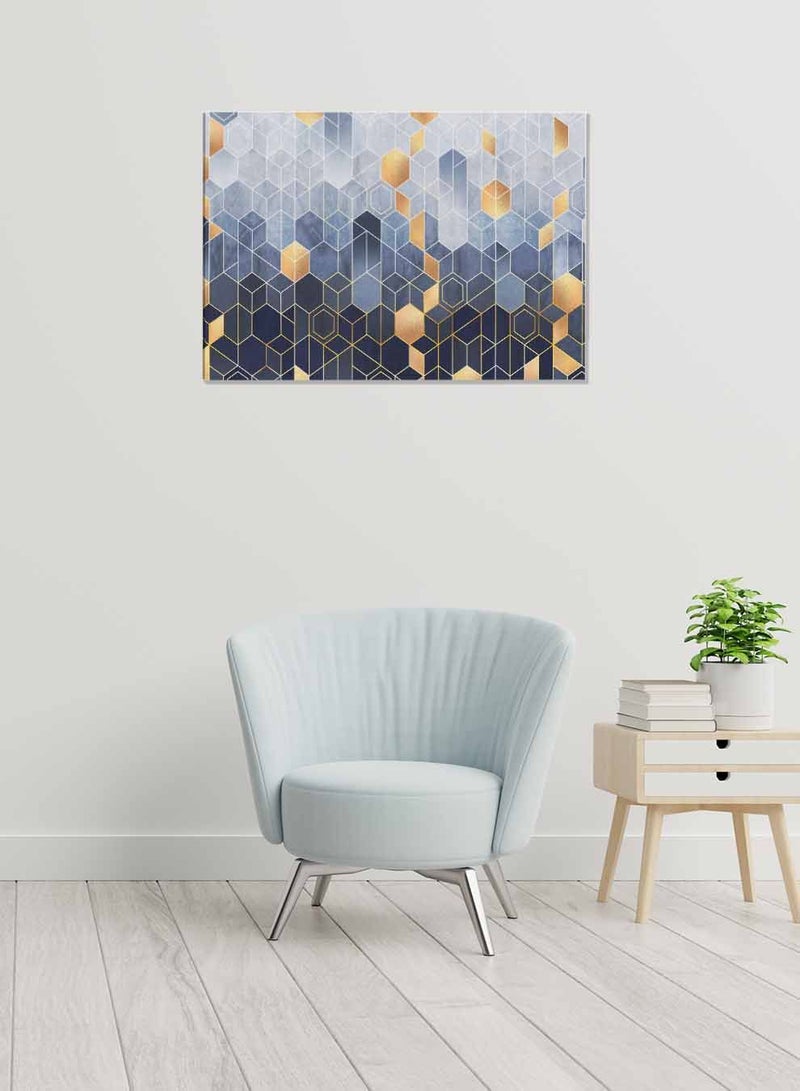 LOWHA Framed Canvas Wall Art Stretched Over Wooden Frame, Hexagons Shapes Pattern Landscape Orientatio Painting, For Home, Living Room, Office Decor  - Image 2