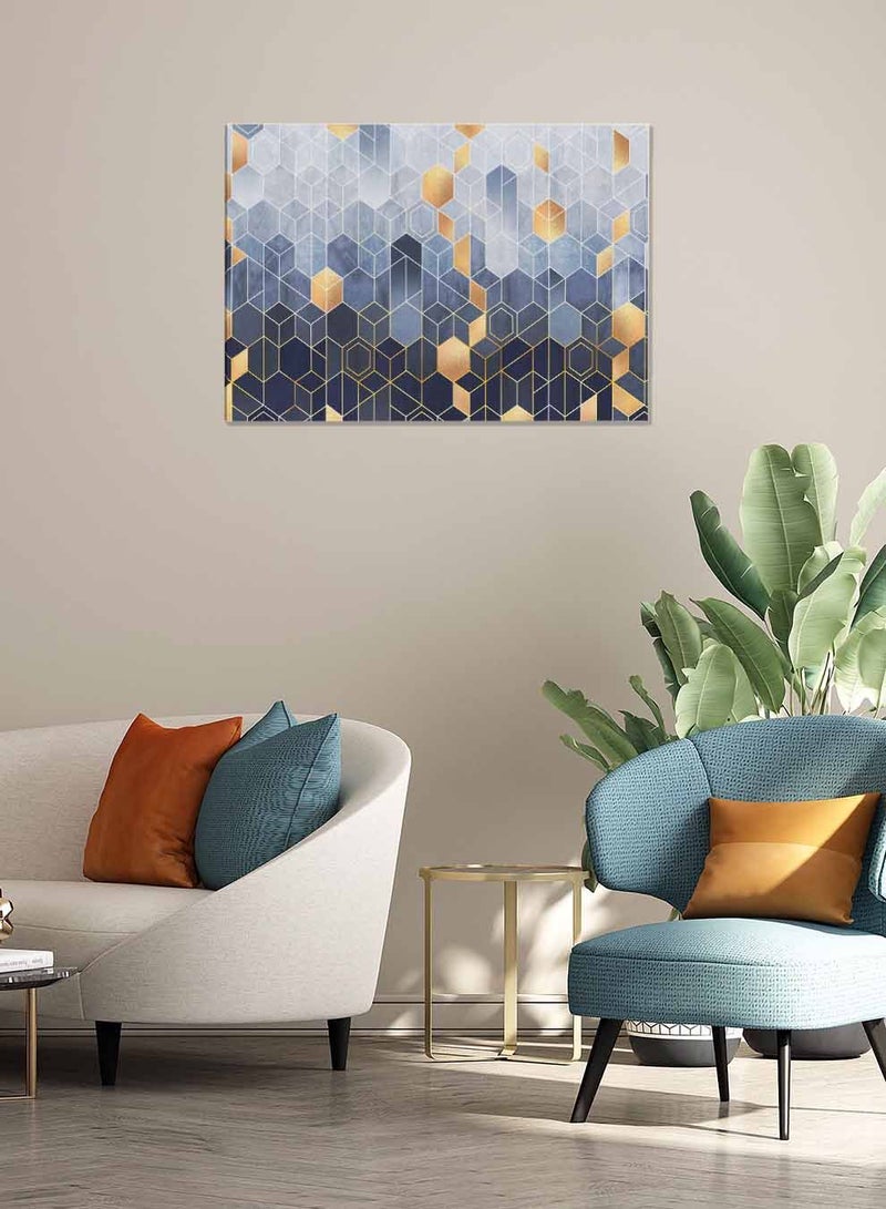 LOWHA Framed Canvas Wall Art Stretched Over Wooden Frame, Hexagons Shapes Pattern Landscape Orientatio Painting, For Home, Living Room, Office Decor  - Image 4