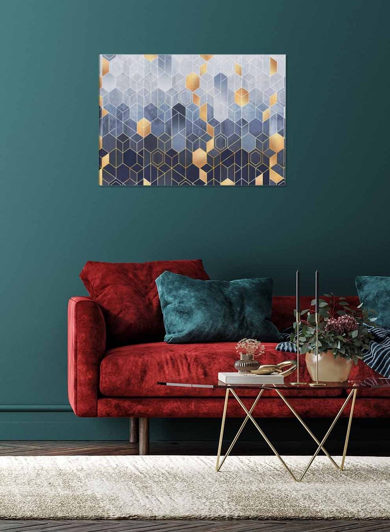 LOWHA Framed Canvas Wall Art Stretched Over Wooden Frame, Hexagons Shapes Pattern Landscape Orientatio Painting, For Home, Living Room, Office Decor  - Image 3