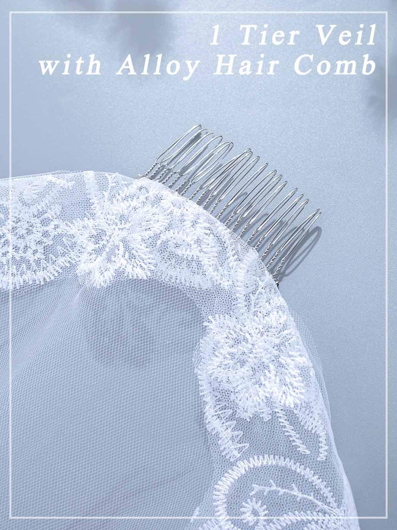 Foyte Cathedral Wedding Veil with Comb 1 Tier Lace Long Veils Lace Applique Veil for Women and Brides - Image 3