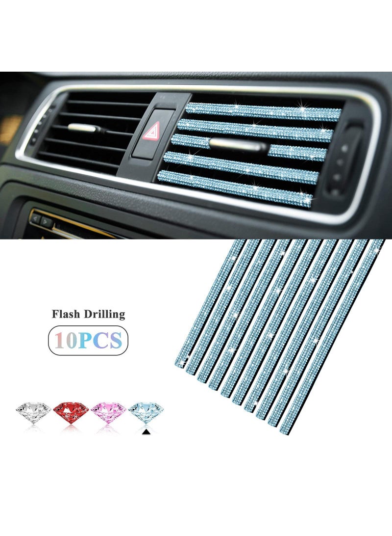 10pcs automotive diamond inlaid air outlet decorative strip with diamond, U-shaped water clamp for car interior conditioning port, - Image 1