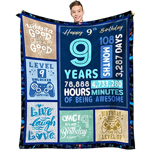 SIKLTY 9 Year Old Boy Gifts, Birthday Gifts for 9 Year Old Boy, 9 Yr Old Boy Gift Ideas, Best 9 Year Old Boy Present, 9th Birthday Decorations for Boys, Age 9 Boys Gifts Throw Blanket 60 x 50 Inch - Image 1