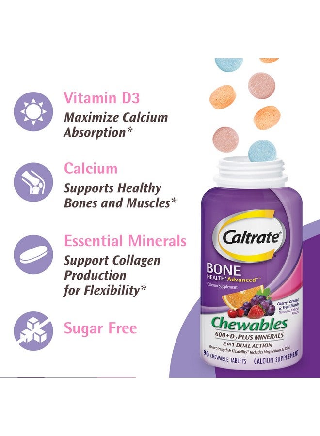 Caltrate Chewables 600 +D3 Plus Minerals Calcium and Vitamin D, Sugar Free, Cherry, Orange and Fruit Punch, 60 Count - Image 5