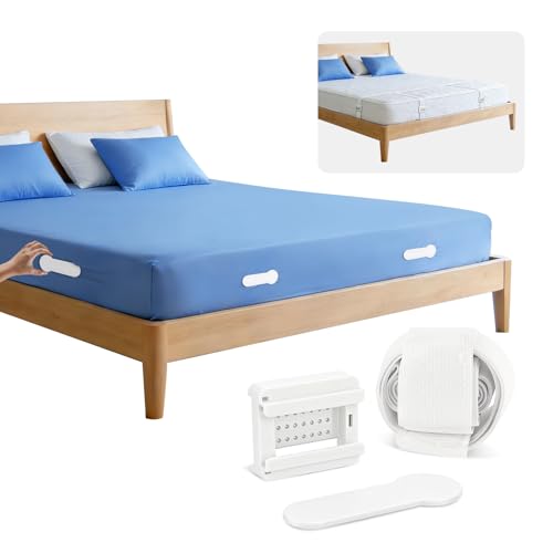 HOUSE AGAIN Bed Sheet Holders for Corners, 8-Point Grip Locking Clips & Straps Keep Fitted Sheets Firm, Tight and Smooth, No More Loose Sheets, Easy One-Time Installation (White), Sizes S - Image 1