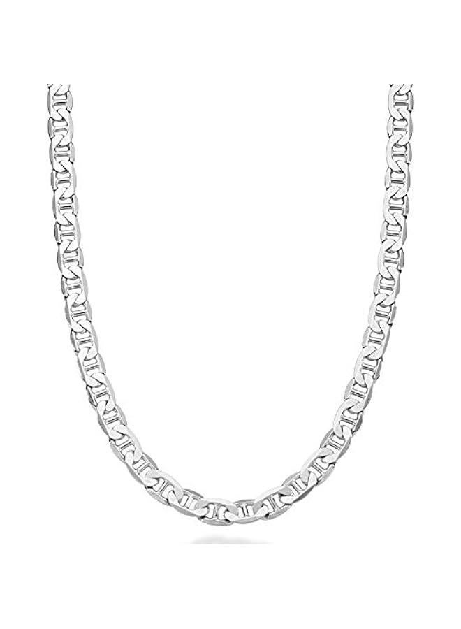 Arabest Solid 925 Sterling Silver Italian 6mm Diamond-Cut Flat Mariner Link Chain Necklace for Men Women, Made in Italy - Image 1