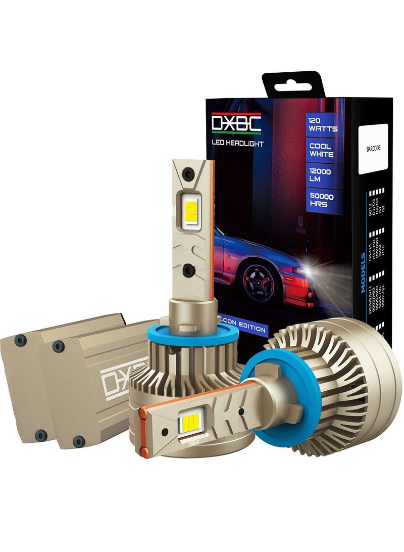 DXB-C FALCON 880/881 LED Car Headlight Bulbs, 120W 12000LM 300% Extremely Bright Light, 6500K Cool White LED Bulb for Low Beam and High Beam Headlights, Plug and Play, IP68 - Pack of 2 - Image 1