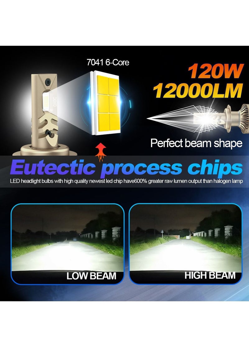 DXB-C FALCON 880/881 LED Car Headlight Bulbs, 120W 12000LM 300% Extremely Bright Light, 6500K Cool White LED Bulb for Low Beam and High Beam Headlights, Plug and Play, IP68 - Pack of 2 - Image 5