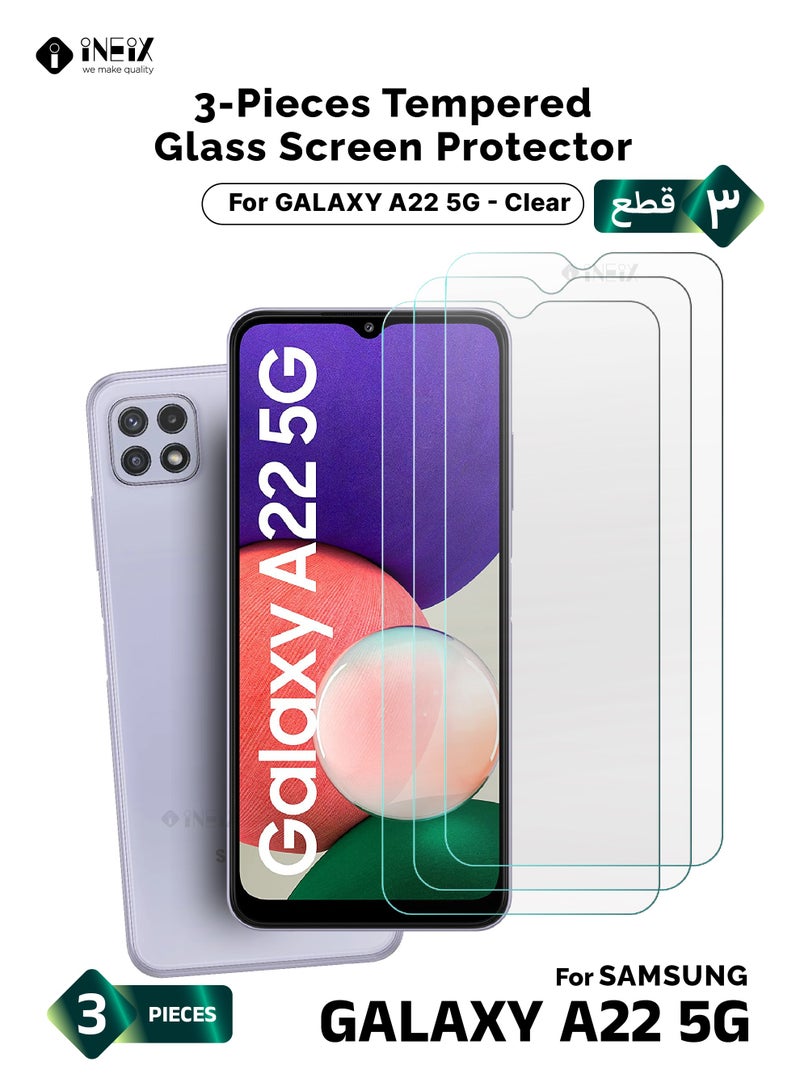 إينيكس 3-قطع من لاصقة حماية للشاشة من الزجاج المقوى لهاتف سامسونج جلاكسي A22 5G- شفاف - Image 1
