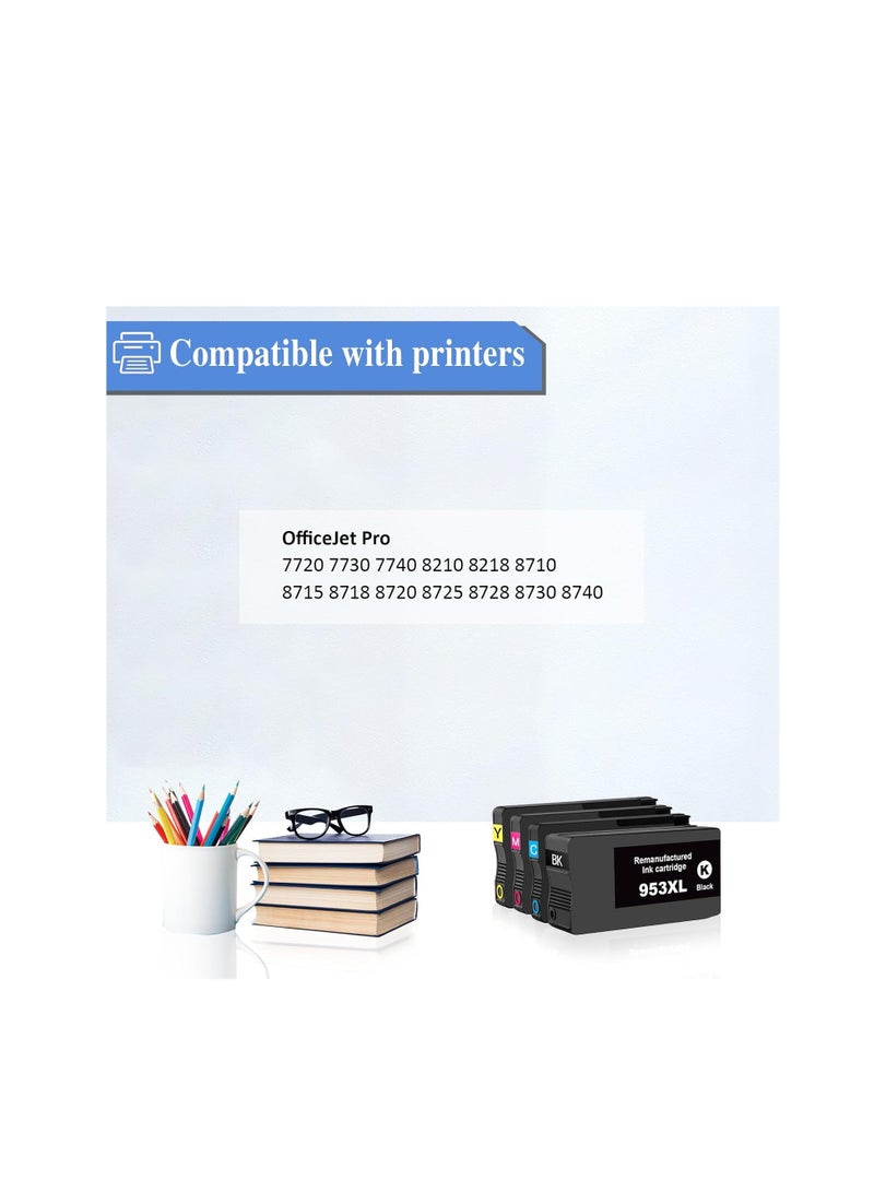 Terabyte Replacement High Yield Ink Cartridges Compatible for Hp 953 953XL Cartridge Compatibles for Hp OfficeJet Pro 7720 7730 7740 8210 8218 8710 8715 8718 8720 Printers Four Color Suit - Image 3