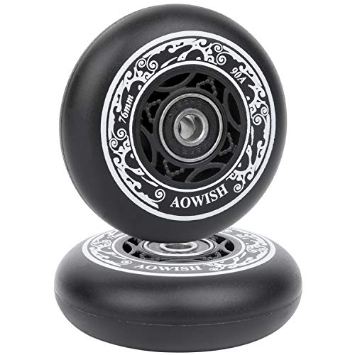 AOWISH 76mm 90a Ripsurf Wheels wBearings ABEC9 for RipStik DLX Caster Board Deluxe Junior Skateboard 2 Wheel Pivoting Skateboard Caster Board Skateboard Set of 2 BLACK - Image 1
