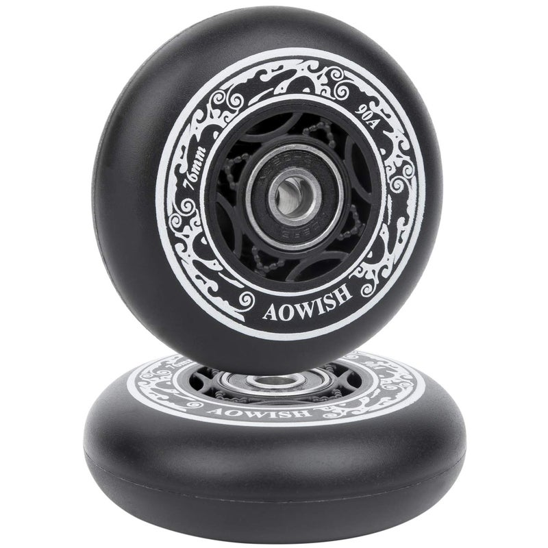 AOWISH 76mm 90a Ripsurf Wheels wBearings ABEC9 for RipStik DLX Caster Board Deluxe Junior Skateboard 2 Wheel Pivoting Skateboard Caster Board Skateboard Set of 2 BLACK - Image 2