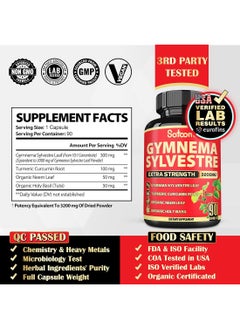 Satoomi Pure Organic Gymnema Sylvestre Capsules Extract 4 Herbs Equivalent 3200 Mg  - Image 3