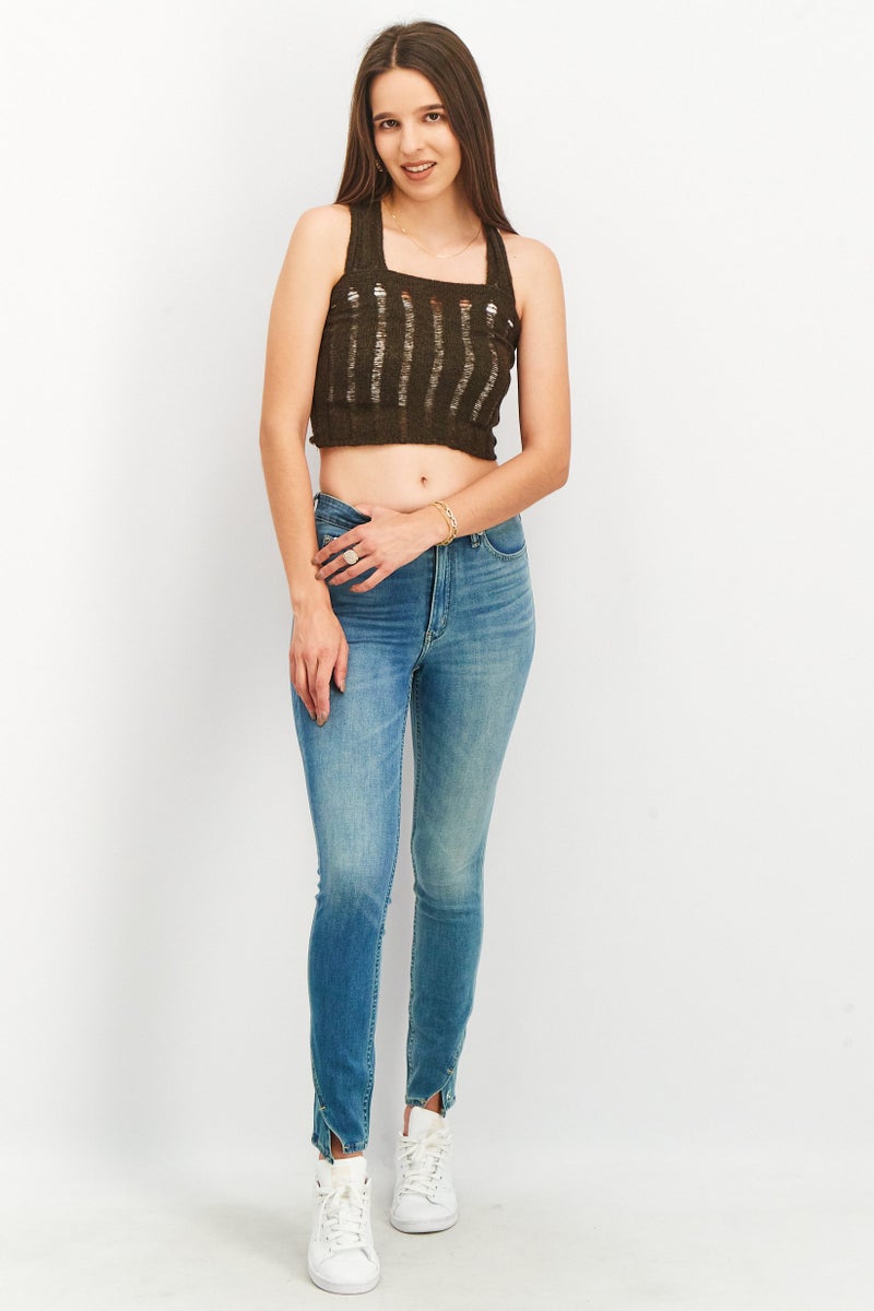 NA-KD Women Square Neck Sleeveless Cropped Top, Dark Brown - Image 2
