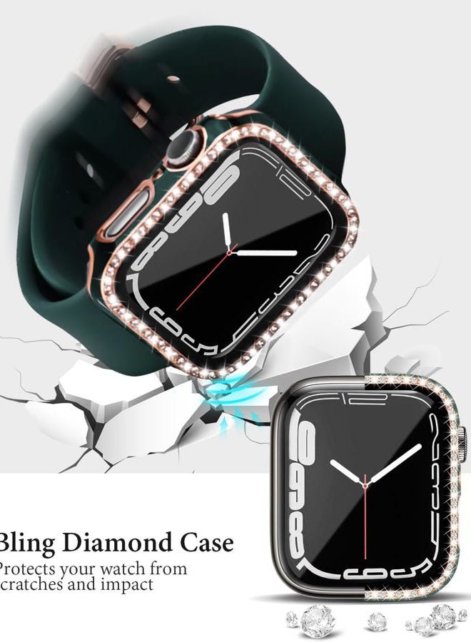 BandSmith Compatible with Apple Watch Band and Case 38mm 40mm 41mm 42mm 44mm 45mm Women, Soft Silicone Bands and Bling Diamond Case & Glass Screen Protector for iWatch Series 9 8 7 6 5 4 3 2 1 and SE (Green, - Image 3