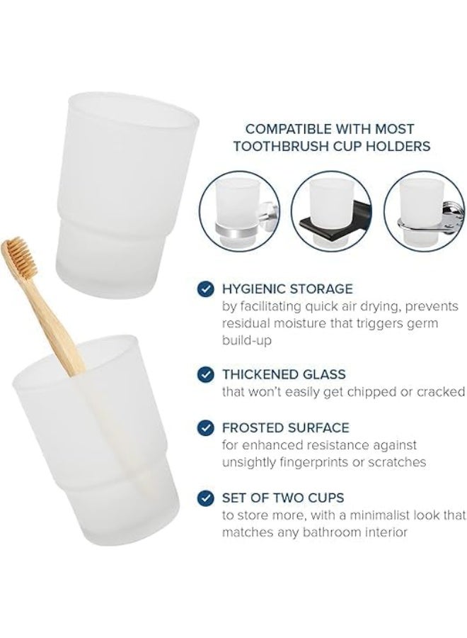 Frosted Glass Bathroom Tumbler Cups, Toothbrush Holder Set, 2-Pack - Image 4