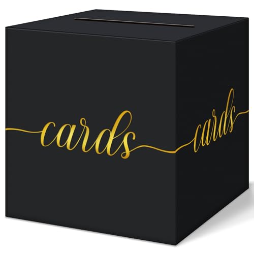 QIKSION Black Graduation Card Box Gold Foil Gift Card Box for Party Decorations Wedding Reception Birthday Baby Bridal Shower Anniversary Retirement - Image 1