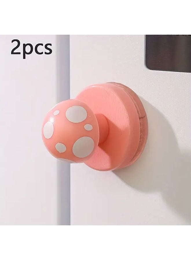 2pcs Pink Mushroom Suction Cup Fridge Hooks No Drill Adhesive Door Holders - Image 1