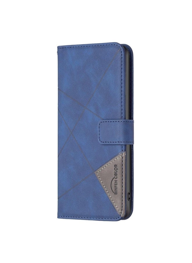 For Motorola Moto G62 Magnetic Buckle Rhombus Texture Leather Phone Case(Blue)