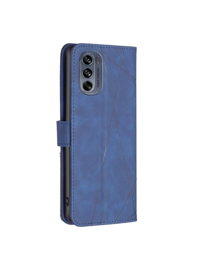 For Motorola Moto G62 Magnetic Buckle Rhombus Texture Leather Phone Case(Blue)