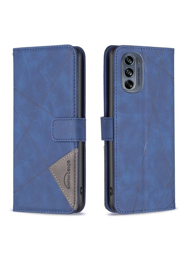 For Motorola Moto G62 Magnetic Buckle Rhombus Texture Leather Phone Case(Blue)
