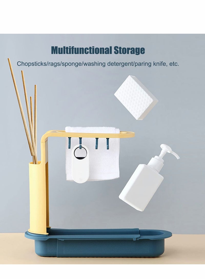 Y&D Telescopic Sink Storage Rack Adjustable Length 3-in-1 Organizer Tray Holder Sponge Soap with Dishcloth Hanger Chopstick Expandable Drain Basket for Home Kitchen  - Image 3