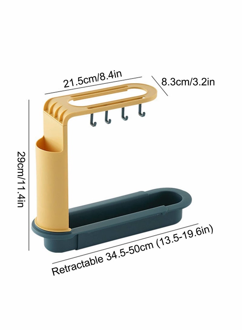 Y&D Telescopic Sink Storage Rack Adjustable Length 3-in-1 Organizer Tray Holder Sponge Soap with Dishcloth Hanger Chopstick Expandable Drain Basket for Home Kitchen  - Image 2