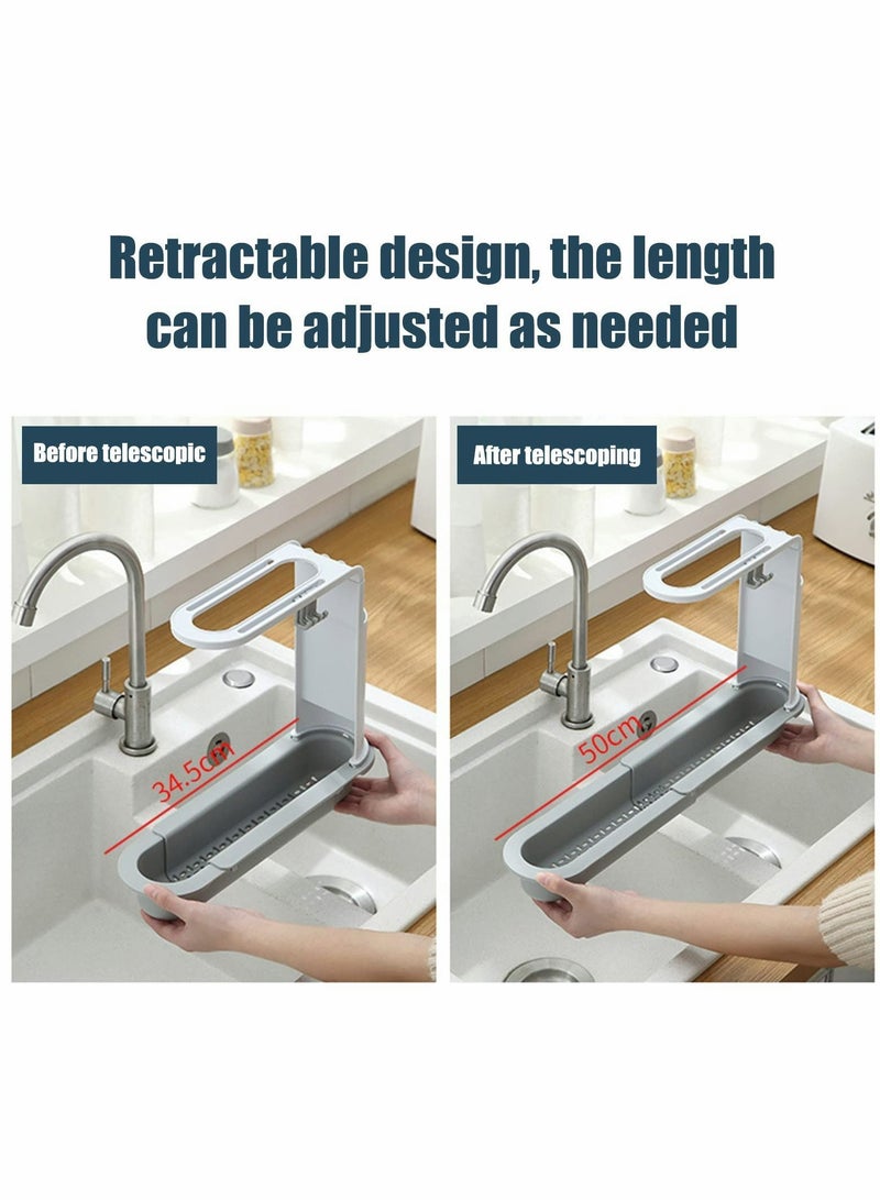 Y&D Telescopic Sink Storage Rack Adjustable Length 3-in-1 Organizer Tray Holder Sponge Soap with Dishcloth Hanger Chopstick Expandable Drain Basket for Home Kitchen  - Image 4