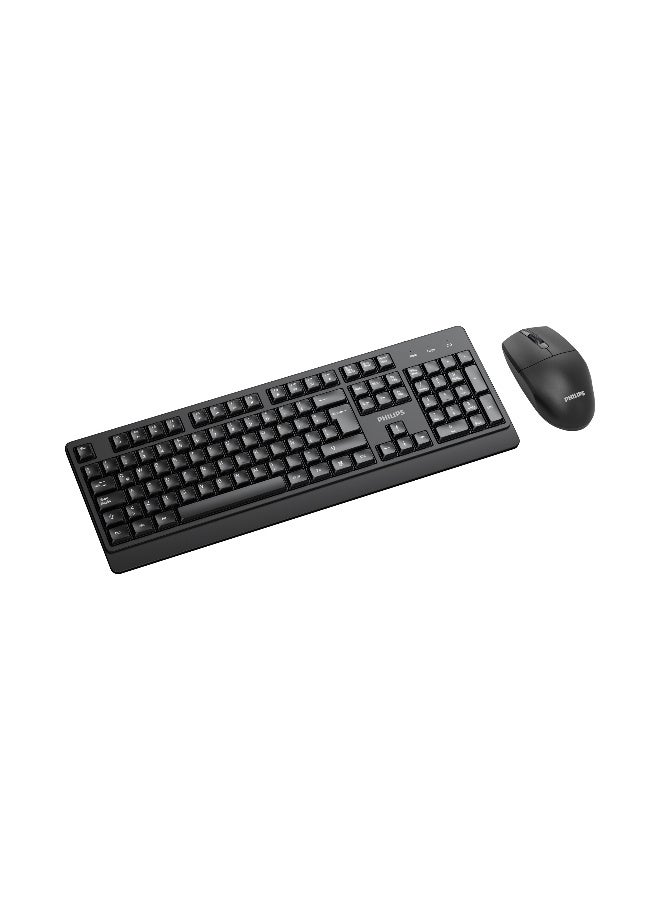 Philips Wireless Keyboard and Mouse Combo with Arabic/English QWERTY Layout, 2.4GHz Lag-Free Connectivity, 1200 DPI Optical Sensor, Intelligent Power Saving, Ergonomic Design for Home & Office - black - Image 1
