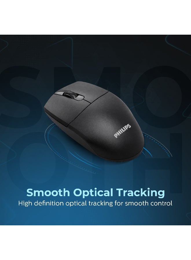 Philips Wireless Keyboard and Mouse Combo with Arabic/English QWERTY Layout, 2.4GHz Lag-Free Connectivity, 1200 DPI Optical Sensor, Intelligent Power Saving, Ergonomic Design for Home & Office - black - Image 4