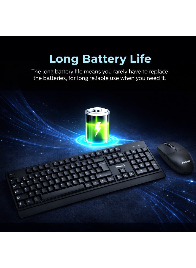 Philips Wireless Keyboard and Mouse Combo with Arabic/English QWERTY Layout, 2.4GHz Lag-Free Connectivity, 1200 DPI Optical Sensor, Intelligent Power Saving, Ergonomic Design for Home & Office - black - Image 5