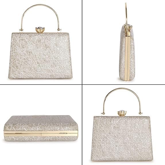 Zaib Bridal Clutch for Women – Elegant Evening Purse, Wedding Accessories, Satin Shoulder Bag for Brides, Bridesmaids, Formal Occasions, Prom, and Cocktail Parties (Silver - 50 No) - Image 3
