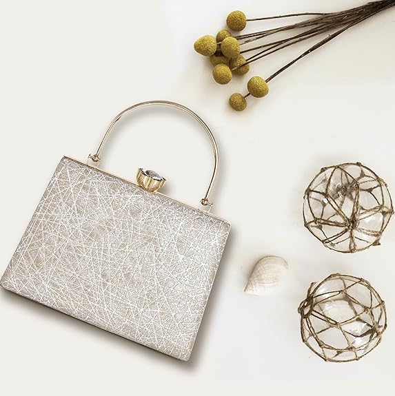 Zaib Bridal Clutch for Women – Elegant Evening Purse, Wedding Accessories, Satin Shoulder Bag for Brides, Bridesmaids, Formal Occasions, Prom, and Cocktail Parties (Silver - 50 No) - Image 4