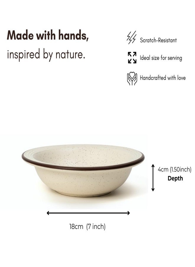 Beyond Homes Ceramic Pasta Plates Shallow, 18cm, Set of 4, White Brown | Matte Finish Ceramic Pasta Bowl | Flat Stoneware Pasta and Maggie Bowl | Chip-Resistant | Microwave Safe; (4, White Brown Rim) - Image 2