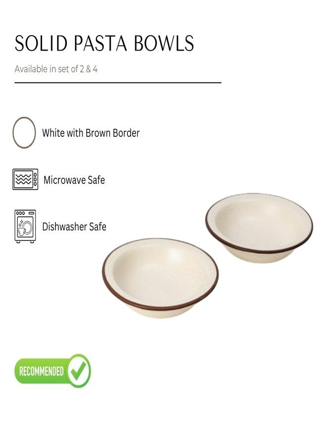 Beyond Homes Ceramic Pasta Plates Shallow, 18cm, Set of 4, White Brown | Matte Finish Ceramic Pasta Bowl | Flat Stoneware Pasta and Maggie Bowl | Chip-Resistant | Microwave Safe; (4, White Brown Rim) - Image 4