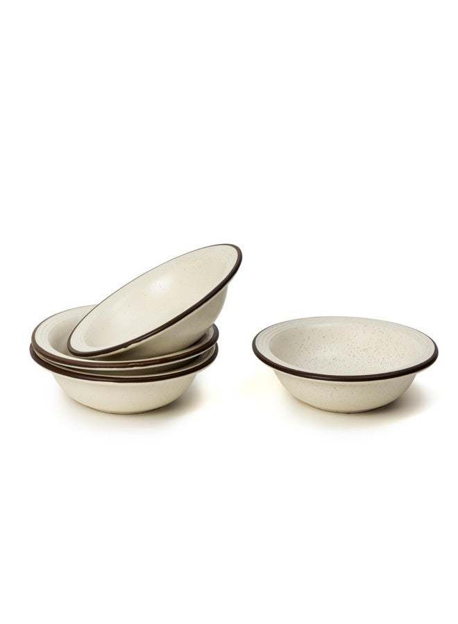Beyond Homes Ceramic Pasta Plates Shallow, 18cm, Set of 4, White Brown | Matte Finish Ceramic Pasta Bowl | Flat Stoneware Pasta and Maggie Bowl | Chip-Resistant | Microwave Safe; (4, White Brown Rim) - Image 1