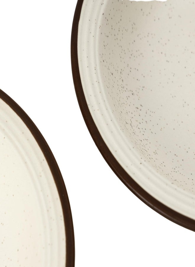 Beyond Homes Ceramic Pasta Plates Shallow, 18cm, Set of 4, White Brown | Matte Finish Ceramic Pasta Bowl | Flat Stoneware Pasta and Maggie Bowl | Chip-Resistant | Microwave Safe; (4, White Brown Rim) - Image 5