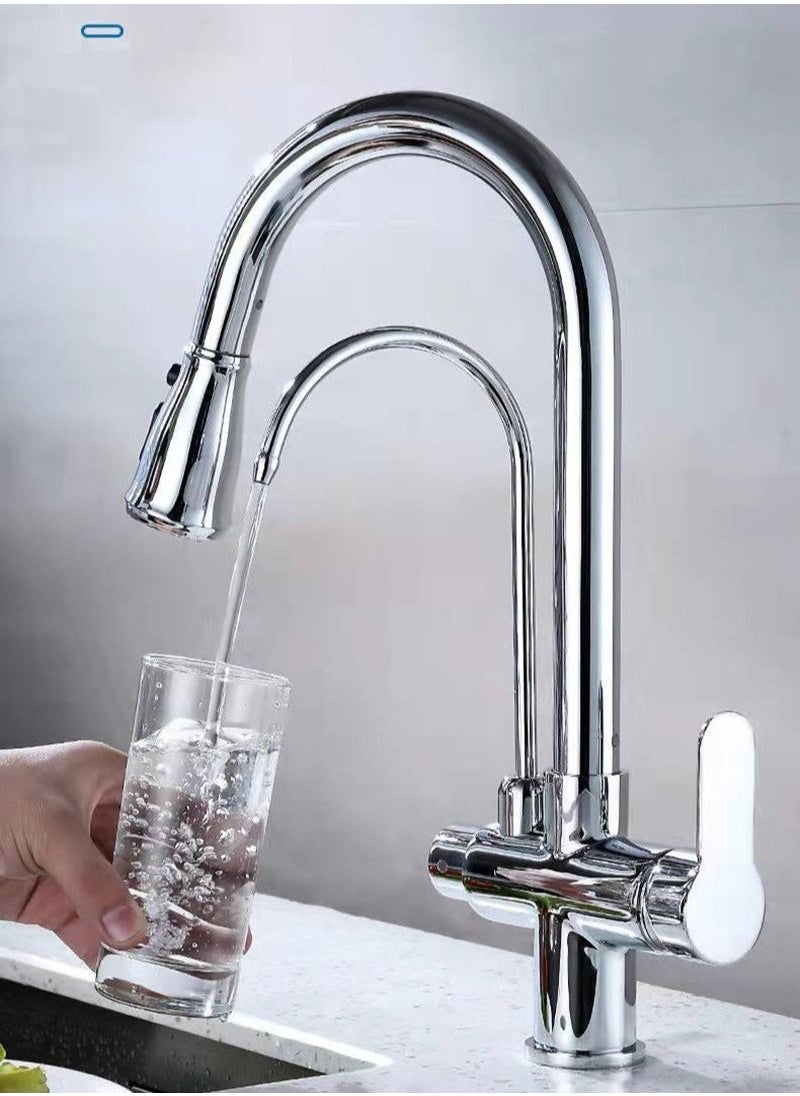 XiuWoo 3 in 1 Kitchen Pull-Out Hot and Cold Faucet Pure Direct Drinking Faucet Wash Basin Sink Faucet  - Image 2