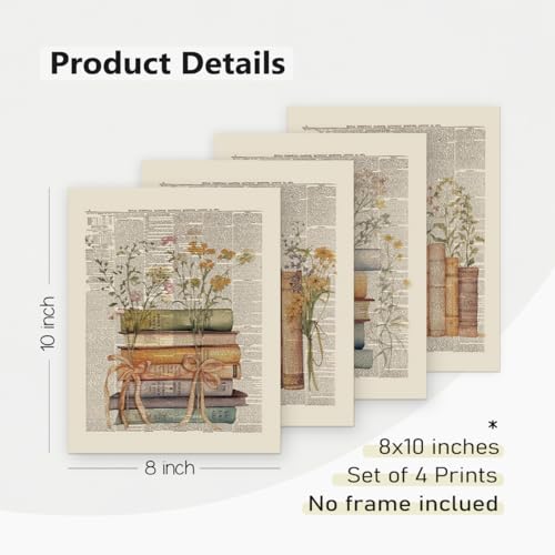 PLKMN Book Poster Vintage Wall Decor, Library Bookish Club Gifts, Book Room Decor Aesthetic 4 Pcs, Bookish Posters for Women Girls, Floral Wildflower Wall Art Decor for Home Bedroom Party Classroom 8x10 Unframed - Image 4