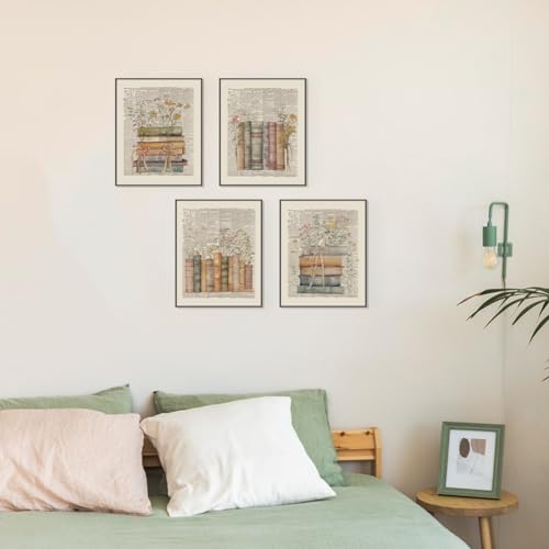 PLKMN Book Poster Vintage Wall Decor, Library Bookish Club Gifts, Book Room Decor Aesthetic 4 Pcs, Bookish Posters for Women Girls, Floral Wildflower Wall Art Decor for Home Bedroom Party Classroom 8x10 Unframed - Image 2