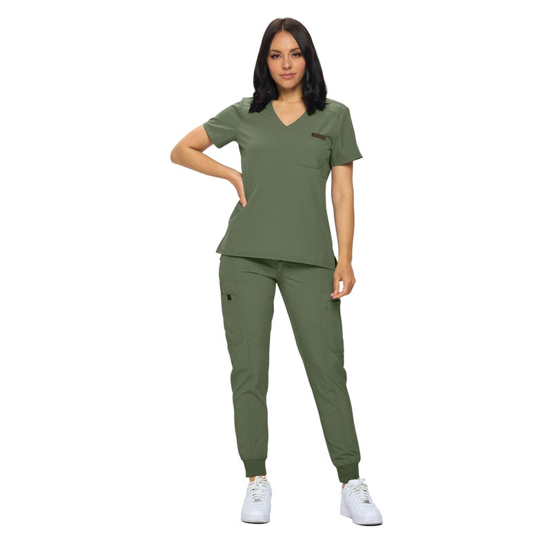 Monarch Uniforms Womens Scrub Top One Pocket Tuck In Scrub Top for Women (OLIVE GREEN) S - Image 4