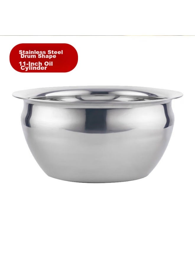 All-round Quanshi Commercial Stainless Steel Oil Basin, Drum-shaped Oil Tank, Seasoning Container, Lard Jar, Oil Drainer, Oil Storage Basin, Oil Drainage Basin, 11 Inches - Image 1