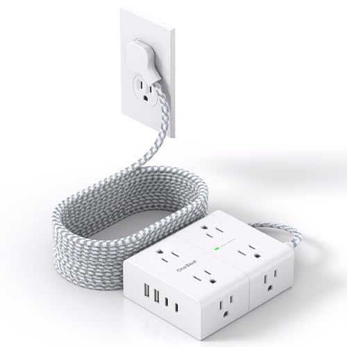 One Beat Surge Protector Power Strip 15 Ft Cord, Ultra Thin Flat Extension Cord with 8 Outlets 4 USB Ports(2 USB C), Flat Plug Power Strip, 15 Ft Long Braided Power Cord for Home, Office, Dorm Room Essentials - Image 1