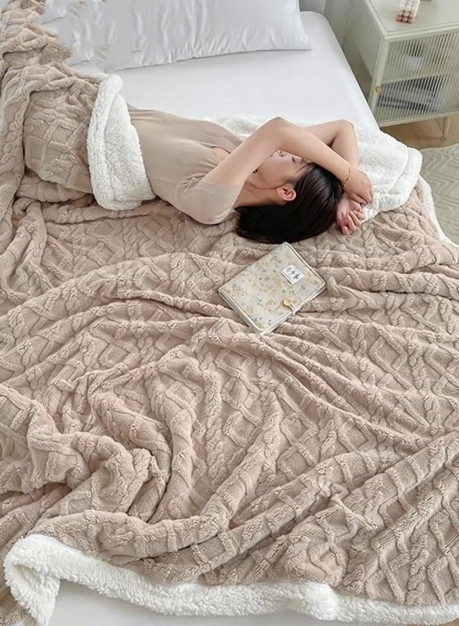 MIXDE Double-sided Blanket Simple Solid Color Blanket Three-dimensional Jacquard Design On The Surface Soft And Skin-friendly Breathable And Warm Blanket 180*200cm Brown  - Image 2