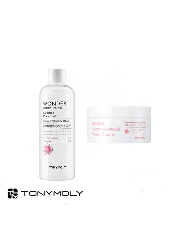 TONYMOLY Wonder Ceramide Mochi Toner 500ml & Water Cream 300ml Hydrating Skincare Set - Image 1