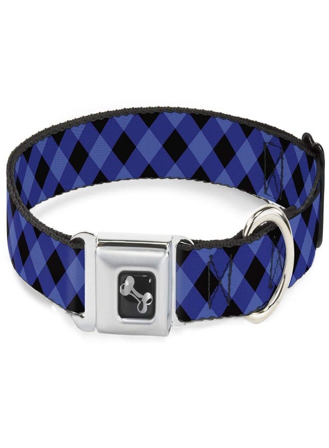 Buckle Down Buckle-Down Seatbelt Buckle Dog Collar - Diagonal Buffalo Plaid Black/Blue - 1.5" Wide - Fits 18-32" Neck - Large - Image 1