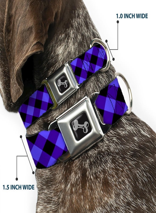 Buckle Down Buckle-Down Seatbelt Buckle Dog Collar - Diagonal Buffalo Plaid Black/Blue - 1.5" Wide - Fits 18-32" Neck - Large - Image 2
