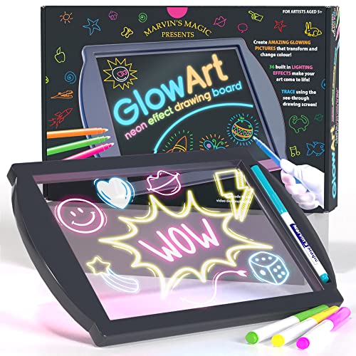 Marvin's Magic Marvins Magic Glow Art LED Doodle Board for Children Light Up Drawing Pad with Glow in The Dark Colouring Pens Battery Powered Magic Drawing Tablet Light Up Tracing Pad Suitable for 5 - Image 1