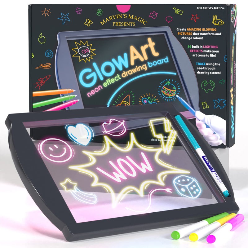 Marvin's Magic Marvins Magic Glow Art LED Doodle Board for Children Light Up Drawing Pad with Glow in The Dark Colouring Pens Battery Powered Magic Drawing Tablet Light Up Tracing Pad Suitable for 5 - Image 3